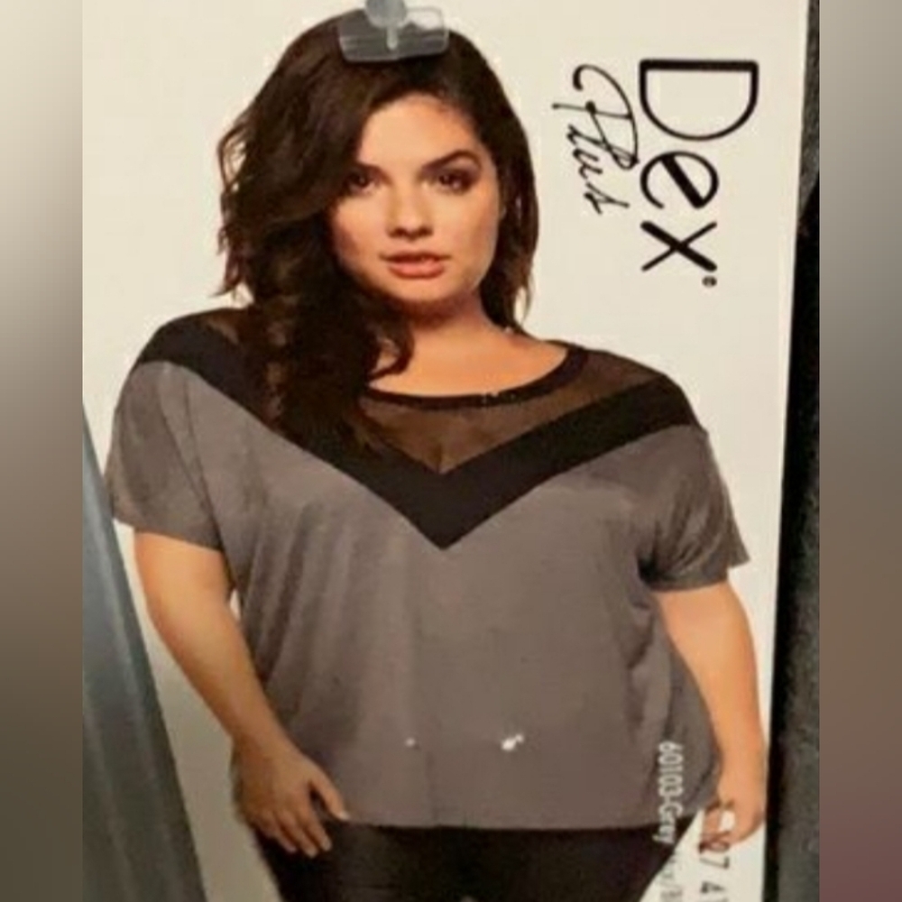 Dex mesh neckline black/gray colorblock blouse 1x